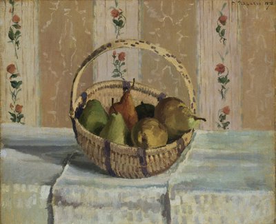 Äpfel und Birnen in einem runden Korb von Camille Jacob Pissarro